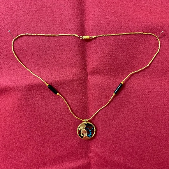 Vintage 70's Artisan's Gold Necklace with Woman and Stones. 18" - Picture 1 of 7